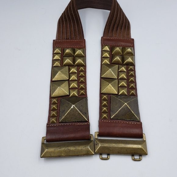 Leatherock Studded Leather with Elastic Back Belt Size Small Brown - Picture 3 of 13